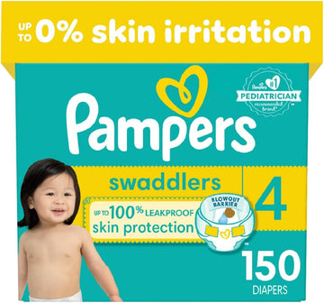 Pampers Swaddlers Diapers - Size 4, One Month Supply (150 Count), Ultra Soft Disposable Baby Diapers