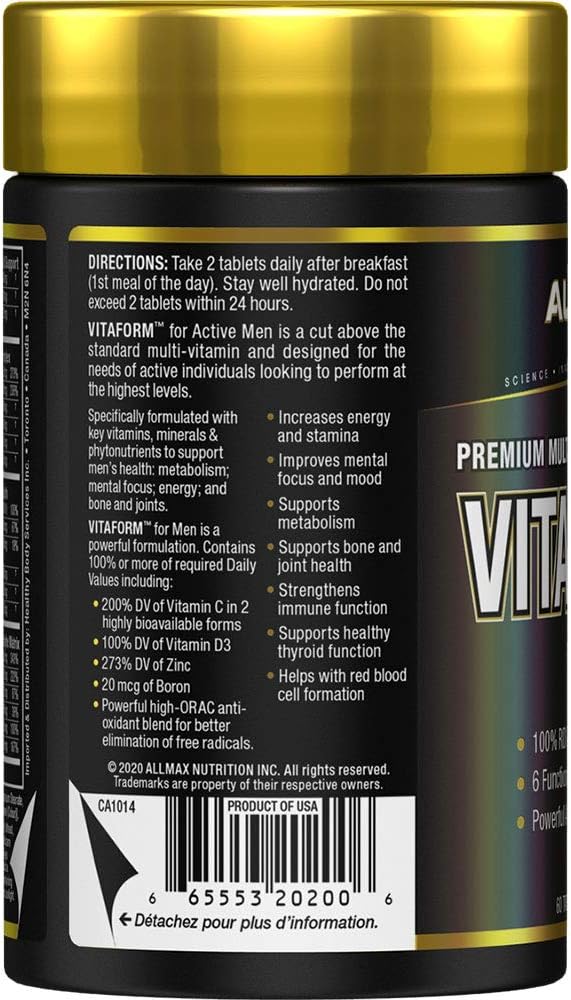 ALLMAX VITAFORM - 60 Tablets - Premium Multivitamin for Men - Six Functional Complexes + Vitamin C, D3 & Zinc - 30 Servings : Health & Household