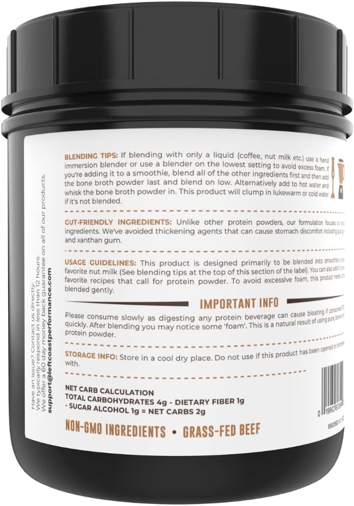 16oz Chocolate Bone Broth Protein Powder From Grass Fed Beef - Non-GMO Ingredients, Gut-Friendly, Low Carb Dairy Free Protein Powder - Natural Collagen Source For Joint Support - Keto Friendly : Health & Household