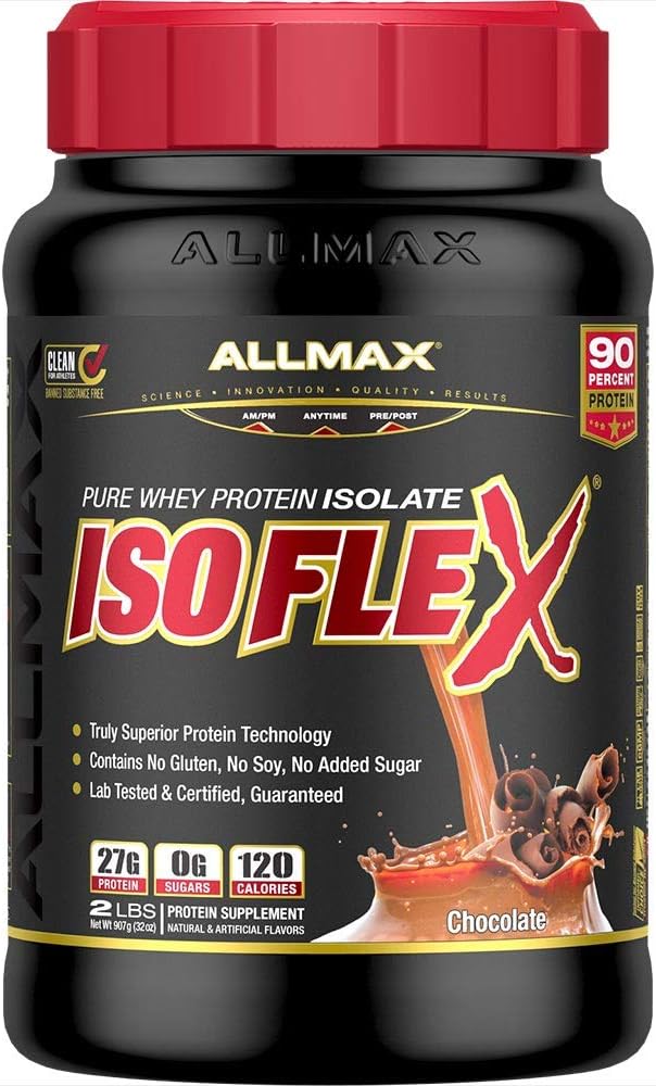 ALLMAX ISOFLEX Whey Protein Isolate, Chocolate - 2 lb - 27 Grams of Pr