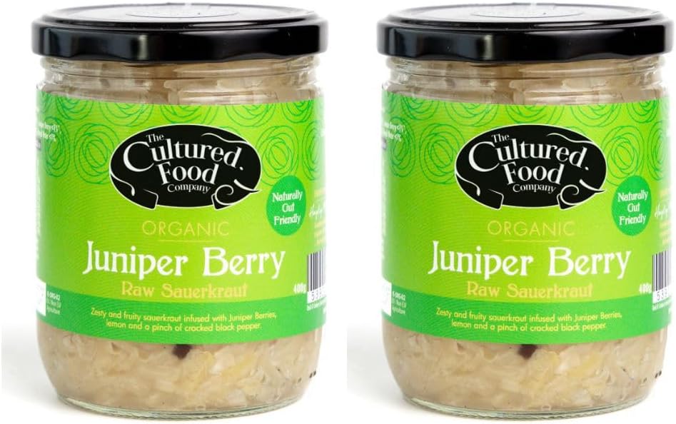 The Cultured Food Co. - Juniper Berry With Lemon And Cracked Black Pepper Sauerkraut 400G Jar X 2 - Organic, Probiotic, Raw & Unpasteurised -Traditionally Fermented -Handmade - No Preservative-Vegan