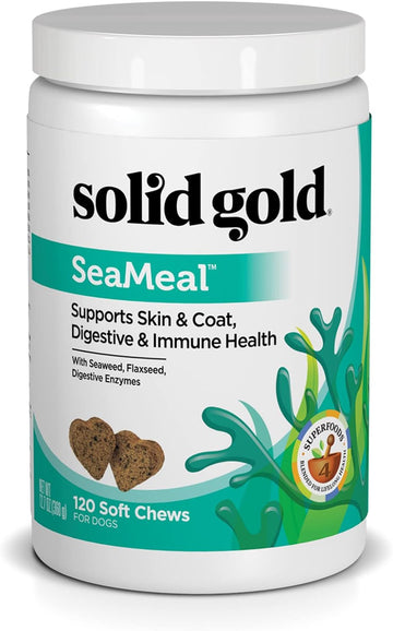 Solid Gold SeaMeal Multivitamin for Dogs - Grain Free Kelp Supplement - Digestive Enzymes for Dogs - Gut Health & Immune Support - Healthy Skin & Coat - Omega 3 & Superfood Soft Chews - 120 Count