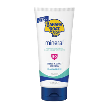 Banana Boat Mineral Sunscreen Spf 50 Lotion, 5Oz | Zinc Oxide Sunscreen Lotion, Beach Essentials, Spf 50 Sunblock, 5Oz