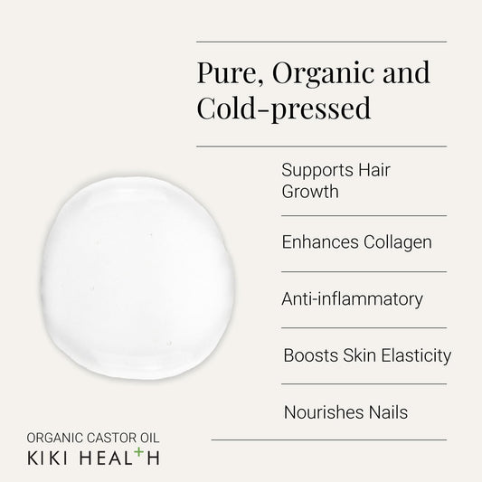 Kiki Health - Organic Castor Oil - 100% Pure, Cold-Pressed, Hexane-Free - Nourish Scalp, Body & Skin - Healthy Hair, Eyelashes, Beards & Eyebrows - Hair & Scalp Treatment - 250Ml