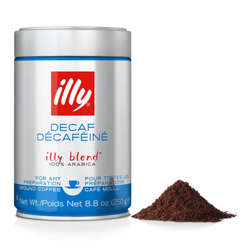 illy Ground Coffee Espresso - 100% Arabica Coffee Ground – Classico Decaf Roast - Notes of Caramel, Toasted Bread & Chocolate - Rich Aromatic Profile - Precise Roast - No Preservatives – 8.8 Ounce