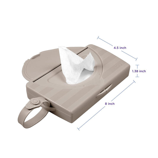 Ubbi On-The-Go Baby Wipes Dispenser, Portable Wipes Container For Travel, Diaper Bag Accessory Must Have For Newborns, Reusable Wipes Holder, Taupe