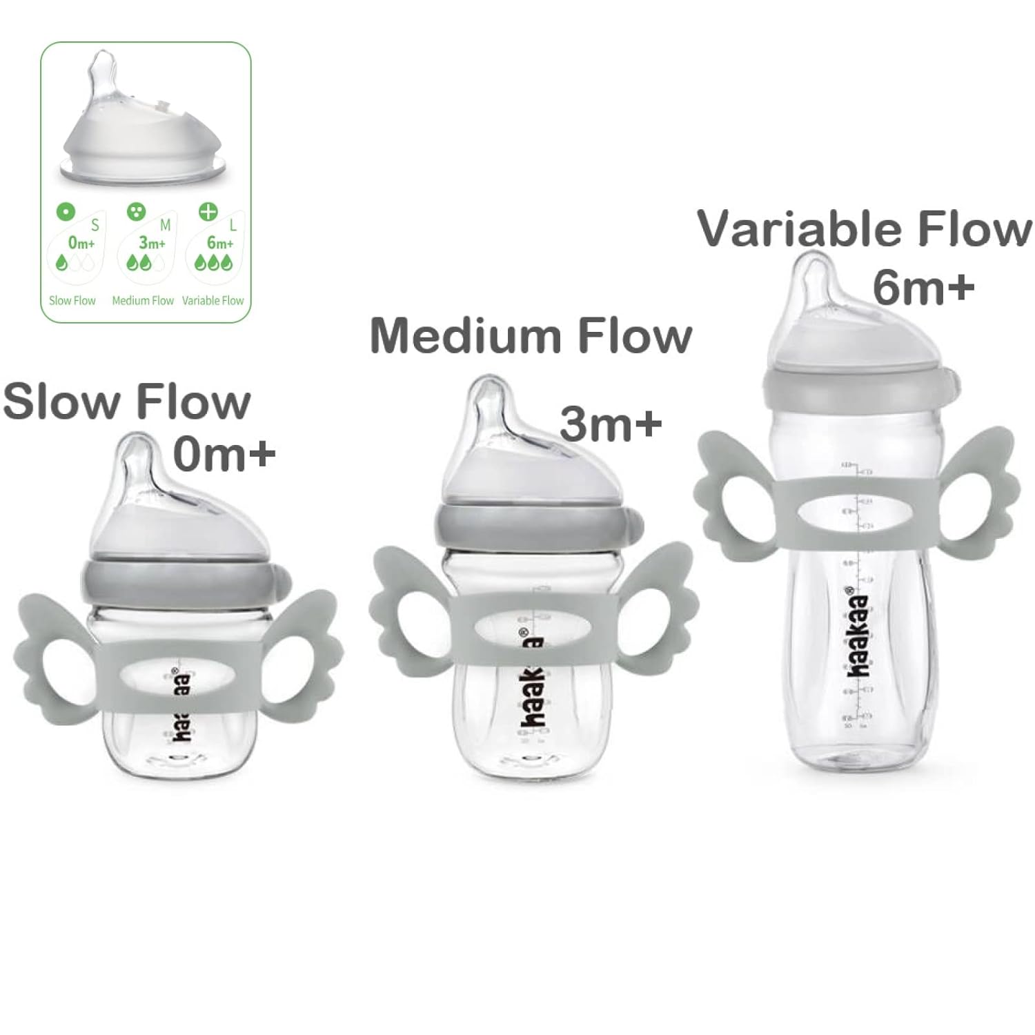 haakaa Gen.3 Silicone Orthodontic Bottle Nipple - Teat Attachment Compatible with Baby Bottles (Glass/Silicone)-Medium Flow - 2 pcs. : Baby