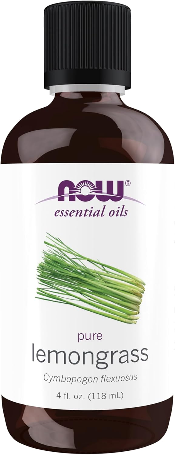 Now Essential Oils, Lemongrass Oil, Uplifting Aromatherapy Scent, Steam Distilled, 100% Pure, Vegan, Child Resistant Cap, 4-Ounce