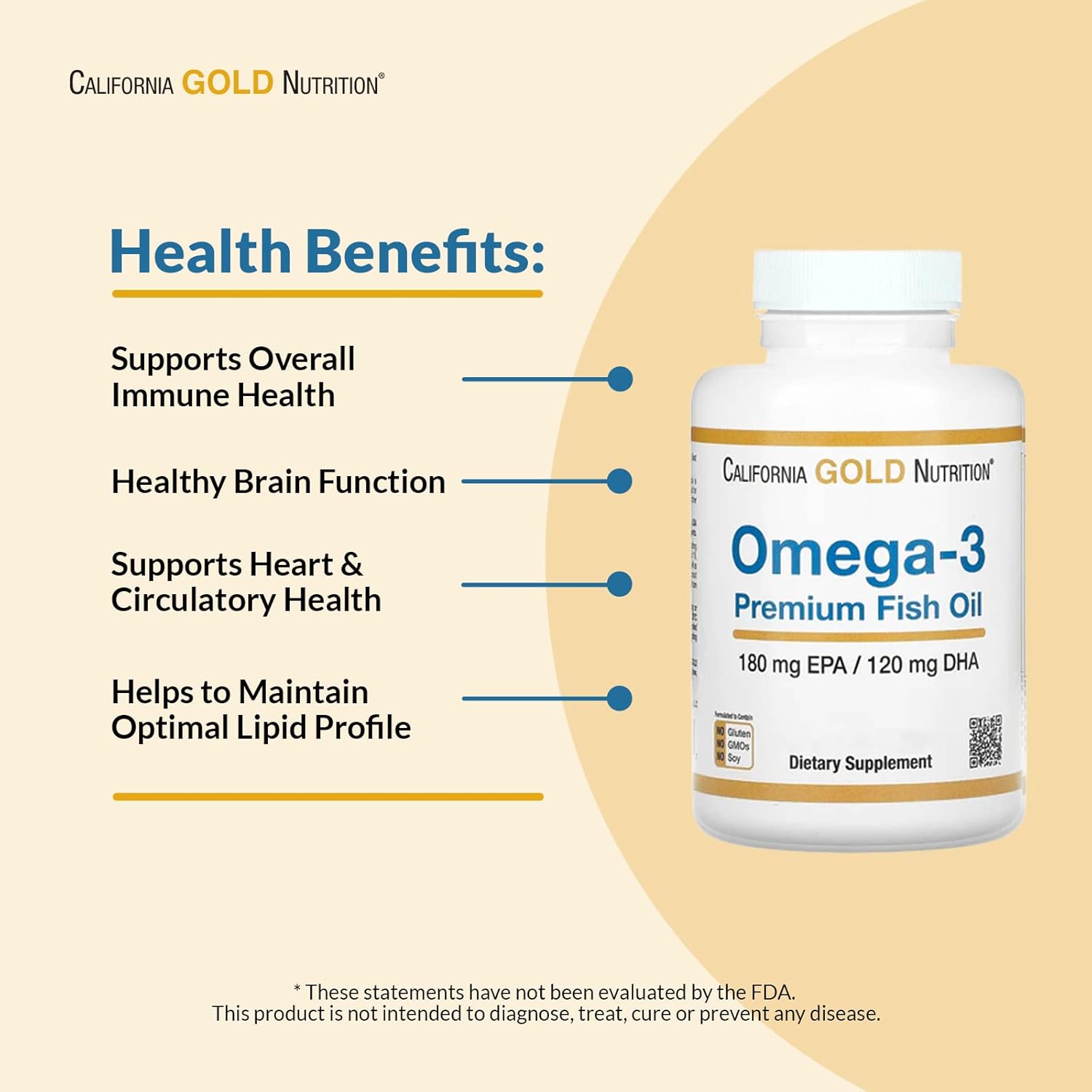 California Gold Nutrition Omega-3 Premium Fish Oil, Concentrated Formula With Epa & Dha, Support For Optimal Lipid Profile & Immune System, Gluten Free, Non-Gmo, 100 Fish Gelatin Softgels : Health & Household