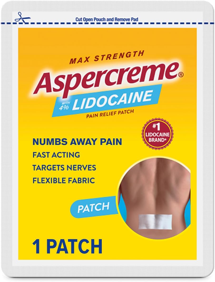 Aspercreme Max Strength Lidocaine Pain Relief Patch for Back Pain, Odor Free Pain Patch