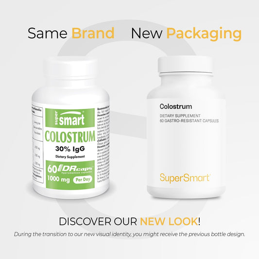 Supersmart - Colostrum Supplement 1000Mg Per Day (Well-Tolerated 30% Igg) - High Concentration Bovine Colostrum & Lactoferrin | Non-Gmo & Gluten Free - 60 Dr Capsules