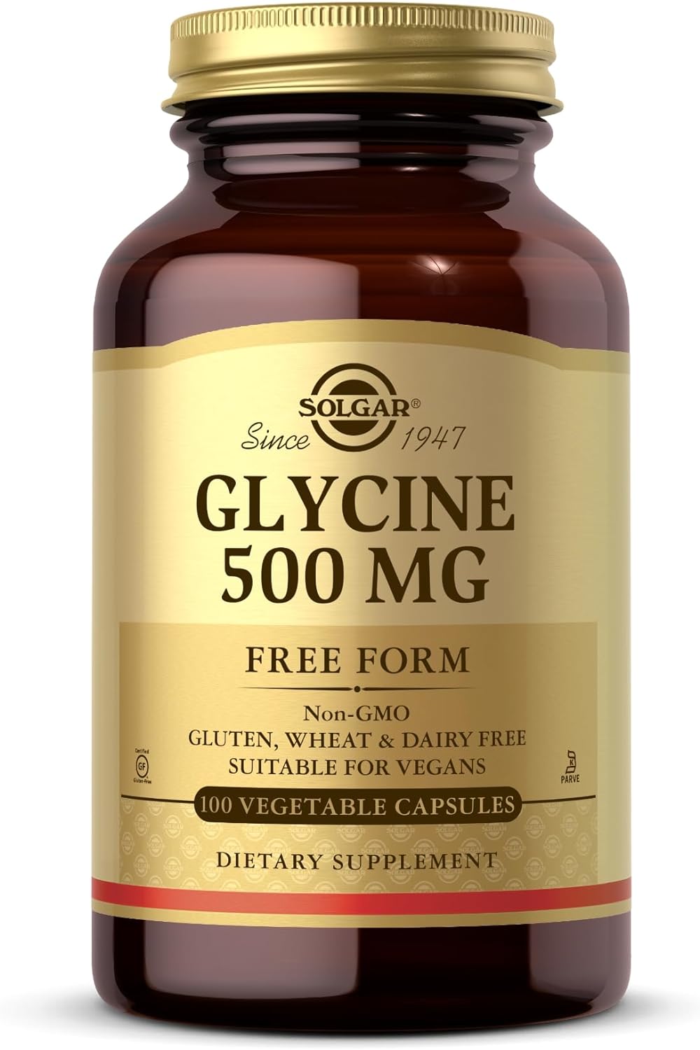 Solgar Glycine 500 mg - 100 Vegetable Capsules - Non-GMO, Vegan, Gluten Free, Dairy Free, Kosher - 100 Servings