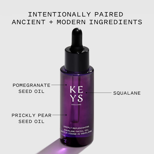 Keys Soulcare Deeply Replenishing Squalane Facial Oil, Hydrates Skin Overnight For A Radiant, Glowing Complexion, Vegan, Cruelty Free, 1.01 Fl Oz