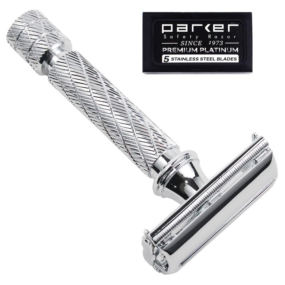 Parker 87R Compact Butterfly Safety Razor – Short Handle Twist-To-Open Brass Frame With Textured Grip For Precision Wet Shaving