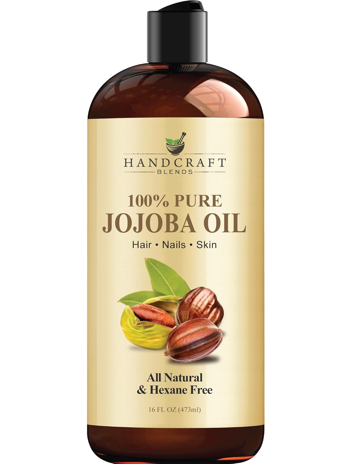 Handcraft Blends Jojoba Oil - 16 Fl Oz - 100% Pure And Natural - Premium Grade Oil For Skin And Hair - Anti-Aging Oil - Cold-Pressed And Hexane-Free