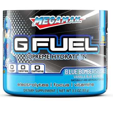 G Fuel Megaman Electrolytes Powder, Water Mix for Hydration, Energy and Focus, Sugar Free, Zero Caffeine Supplement w/Essential Minerals, Blue Raspberry Vanilla Slushee Flavor - 3.3 oz (30 Servings) : Health & Household