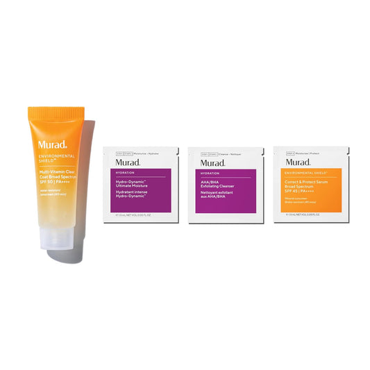 Murad Spf Sample Set : Derm On The Go - Sample Suncreen Set For Am & Pm - Multi-Vitamin Clear Coat Spf 50 0.33Fl Oz With 3 Additional Bonus Items