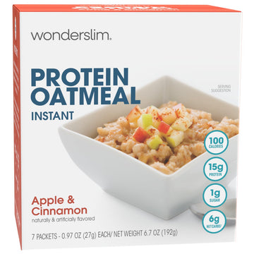 Wonderslim Instant Protein Oatmeal, Apple & Cinnamon, Gluten Free, Low Carb (7Ct)