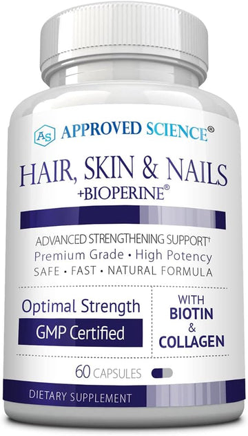 Approved Science Hair, Skin and Nails - Support Supplement - Biotin, Collagen, Vitamin B Complex, Silica, BioPerine - 60 Capsules - 1 Month Supply