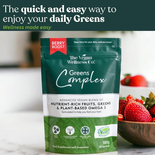 The Vegan Wellness Co. Greens Complex Berry Boost Powder, 1 X 180G Pouch Advanced Greens, Fruits And Superfood Blend For Overall Wellness