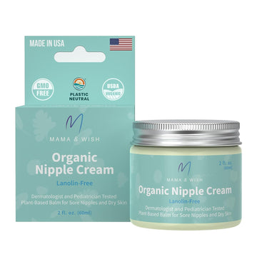 Mama & Wish Organic Nipple Cream - Breastfeeding Balm | Lanolin-free, Postpartum Essentials Safe for Nursing, Non-GMO (Unscented)