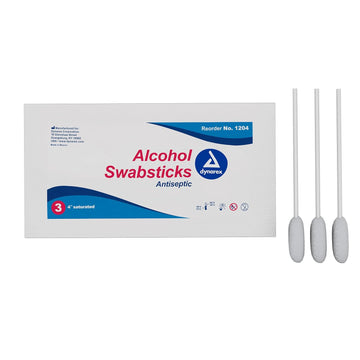 Dynarex 1204 Alcohol Swabstick, Medical-Grade And Sanitizing, Saturated With 70% Isopropyl Alcohol, 3.5" Length, Pack Of 750