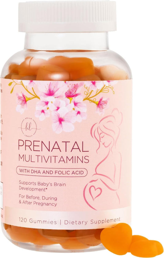 Prenatals for Women with Folate + DHA for Pregnancy & Fetal Support, Womens Prenatal Multivitamin Gummy with Folic Acid, Choline, Vitamin B6, B12, C & D3, Non-GMO Prenatal Vitamins