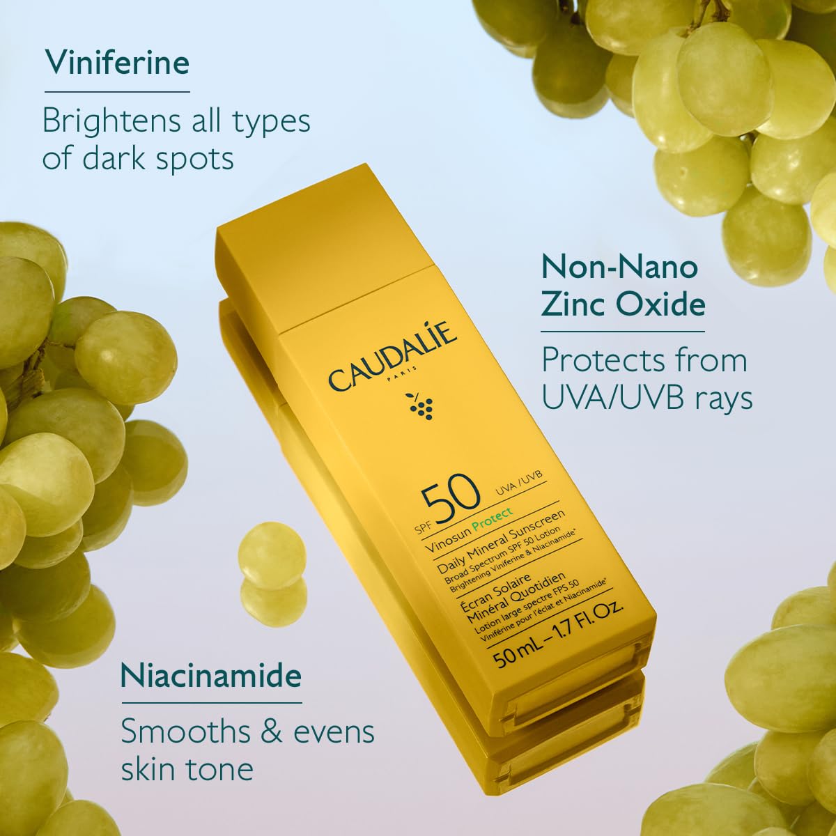 Caudalie Vinosun Daily Mineral Sunscreen SPF50 : Beauty & Personal Care