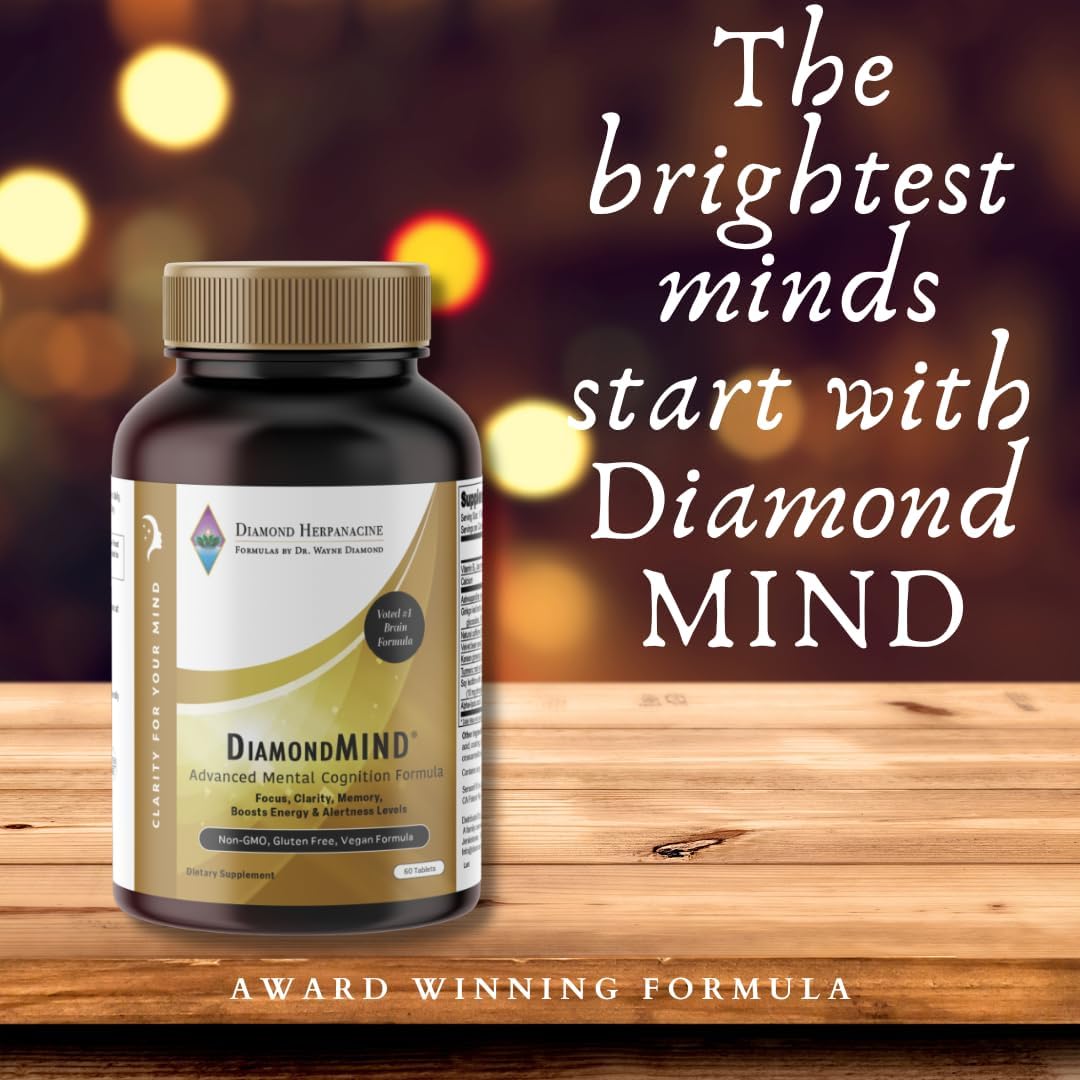 DiamondMIND Brain Support Supplement - Natural Formula to Support Mental Energy & Cognitive Function - Focus, Clarity, and Memory Support Supplement - Vegan, Gluten-Free, Dairy-Free - (60 Count) : Health & Household