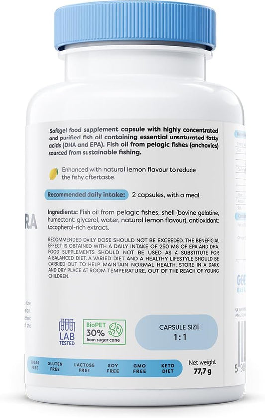 Osavi Omega–3 Extra Molecularly Distilled 1300 Mg – 60 Softgels | Lemon Flavor | Epa & Dha For Heart Health, Brain Function, And Vision I Molecular Distillation For Maximum Purity