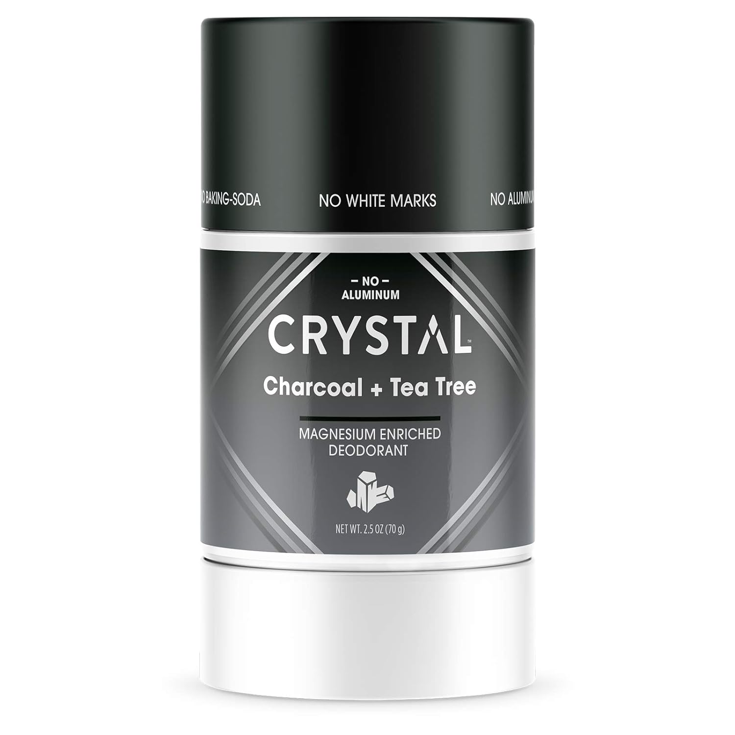 Crystal Magnesium Solid Stick Natural Deodorant, Non-Irritating Aluminum Free Deodorant for Men or Women, Safely and Effectively Fights Odor, Baking Soda Free, Charcoal & Tea Tree, 2.5 oz