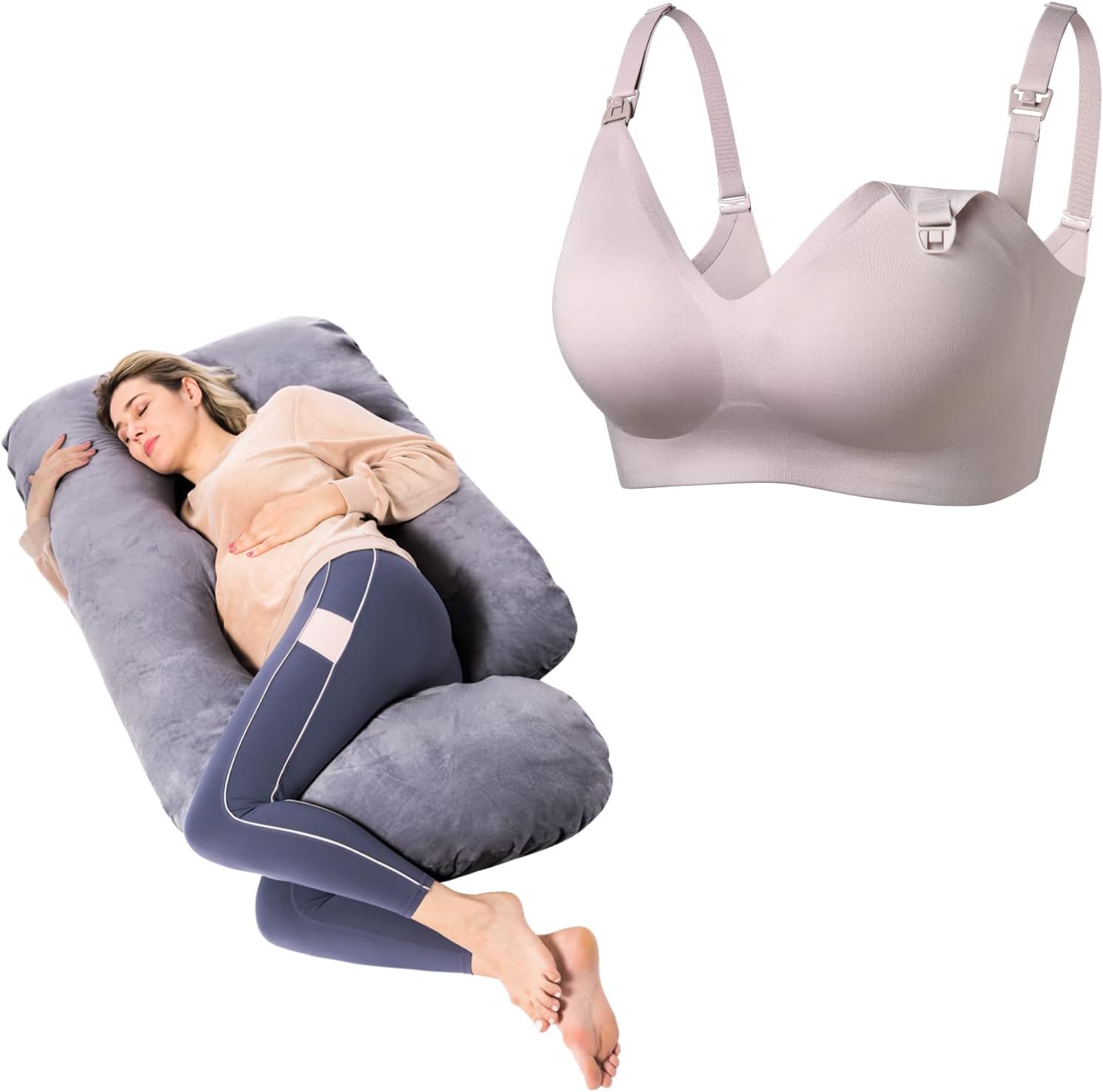 Momcozy Nursing Bras Brown Large, Pregnancy Pillows U Shaped Full Body Maternity Pillow With Removable Cover