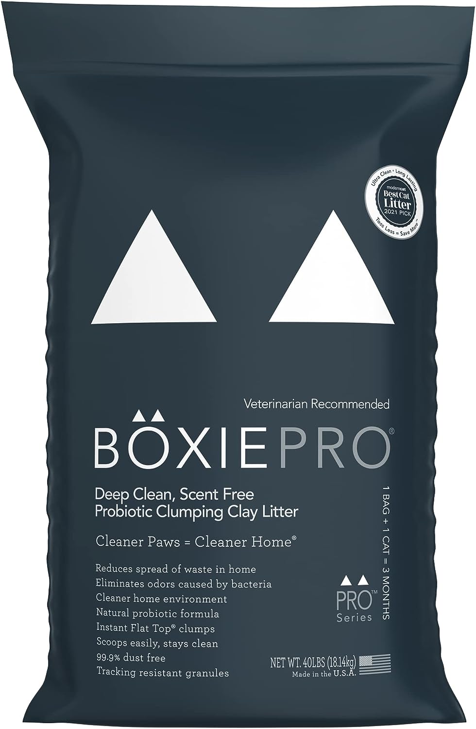 Boxie® Pro™ Probiotic 40 Day Odor Control Clumping Cat Litter, 40Lb Boxiecat 99.9% Dust Free Clay Kitty Litter