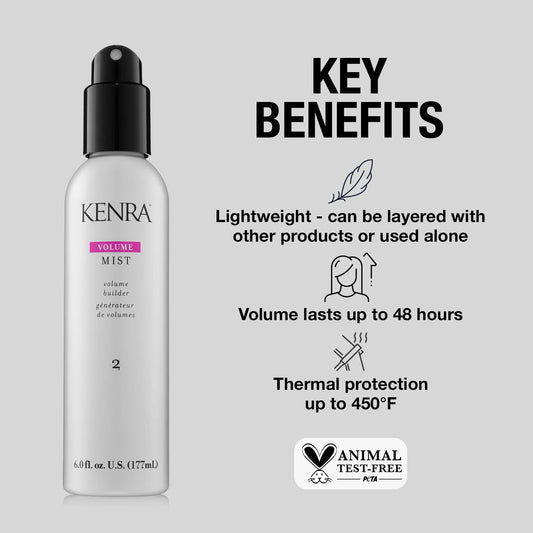 Kenra Volume Mist 2 | Volume Builder | Lightweight, Fine Mist | Low Hold, Flexible Fininsh | Thermal Protection | Volume That Lasts Up To 48 Hours | All Hair Types | 6 Fl. Oz