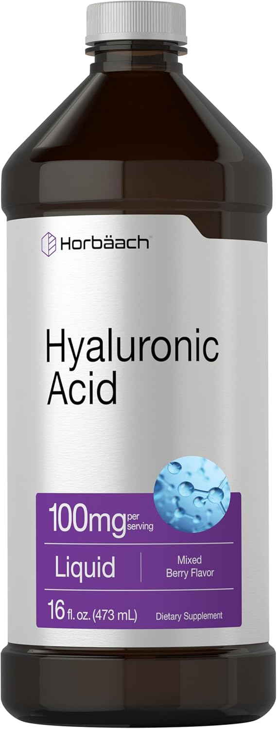 Horbäach Liquid Hyaluronic Acid Supplement | 100 Mg | 16 Oz | Mixed Berry Flavor | Non-Gmo And Gluten Free Formula