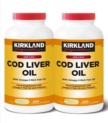Kirkland Signature Cod Liver Oil + Omega 3-1150Mg X 200 Capsules (2 Packs), Yellow Orange