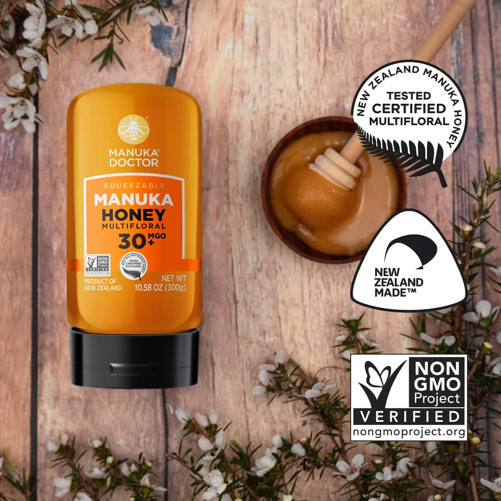 MANUKA DOCTOR - MGO 30+ SQUEEZY and HOT HONEY SQUEEZY Value Bundle, 100% Pure New Zealand Honey. Certified. Guaranteed. RAW. Non-GMO : Grocery & Gourmet Food