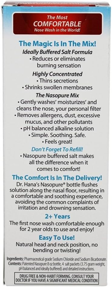 Nasopure Nasal Wash, Sampler Kit, “The Nicer Neti Pot” Sinus Wash Kit, Comfortable Nasal Rinse 8 Oz Bottle & 4 Salt Packets (3.75 Grams Each), Nasal Congestion, Cold, Flu, Allergy, Nasal Irrigation