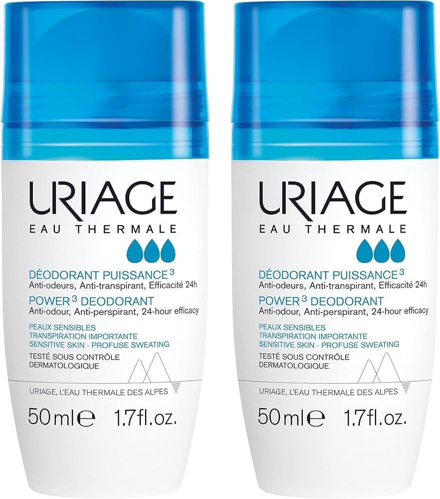 Uriage Power3 Antiperspirant Deodorant Roll-On - 24H Sweat & Odor Efficacy - Dry Touch - No White Marks, No Yellow Stains - Fresh Unisexe Scent - Long-Lasting Formula - Alcohol-Free - Hypoallergenic