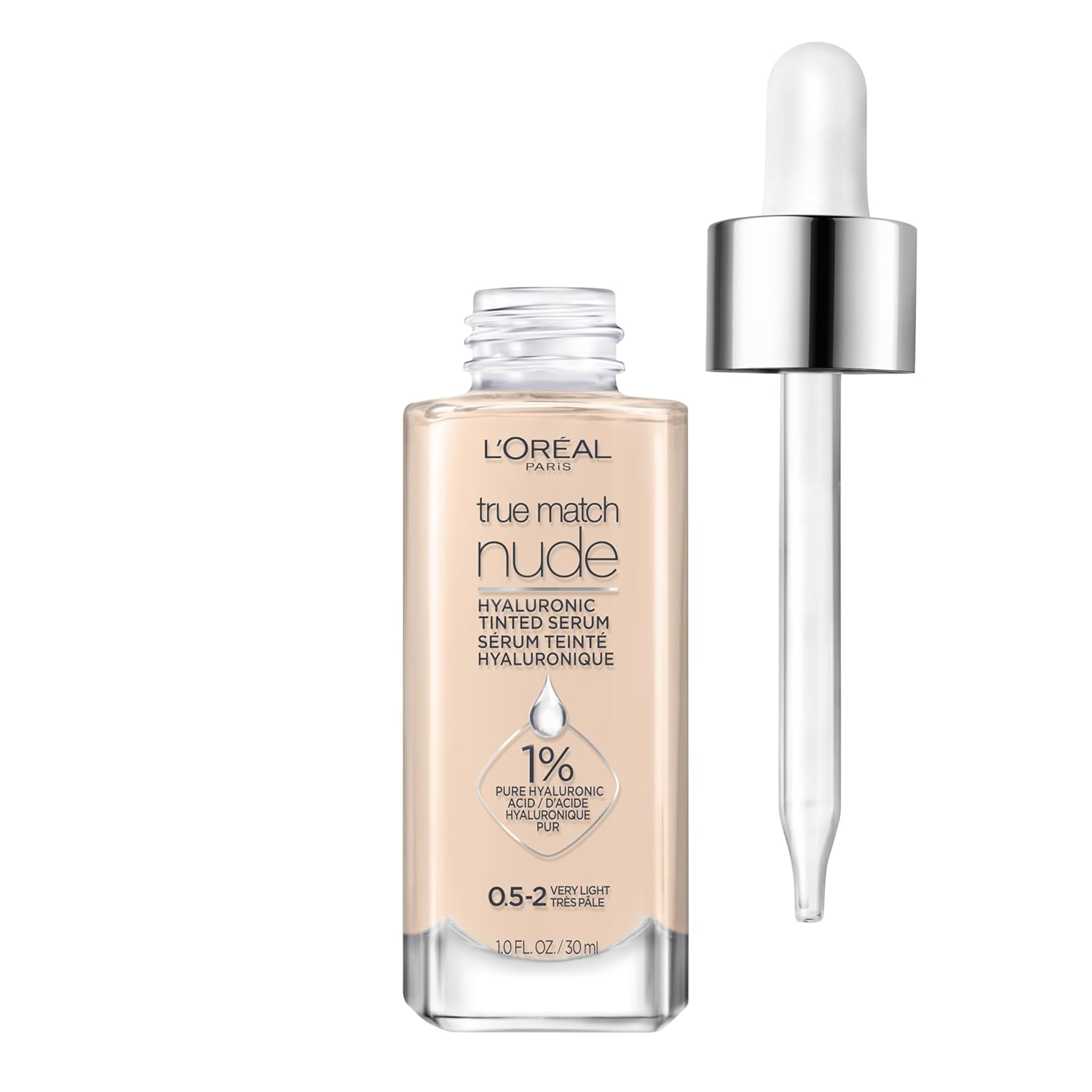 L'Oreal Paris True Match Nude Hyaluronic Tinted Serum Foundation With 1% Hyaluronic Acid, Very Light 0.5-2, 1 Fl. Oz