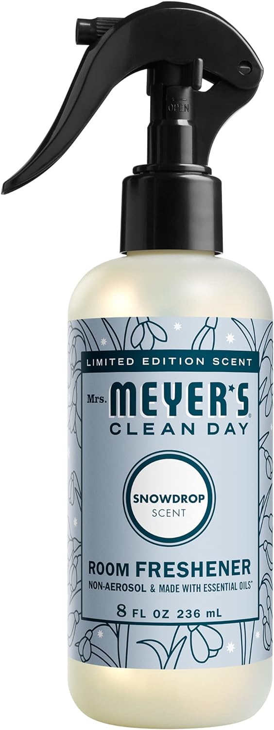 MRS. MEYER'S CLEAN DAY Room and Air Freshener Spray, Non-Aerosol Spray Bottle Infused with Essential Oils, Snowdrop, 8 fl. oz