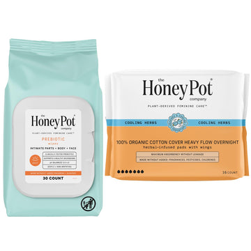 The Honey Pot Company - Prebiotic Feminine Wipes & Heavy Overnight Pads Bundle - Ph Balanced Natural Hygiene Feminine Products - Herbal Infused Sanitary Pads For Women - Feminine Care - Fsa & Hsa