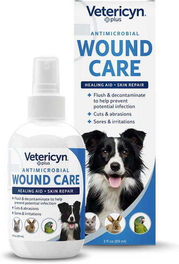 Vetericyn Plus Dog Wound Care Spray | Healing Aid And Skin Repair, Clean Wounds, Relieve Dog Skin Allergies, Safe For All Animals. 3 Ounces