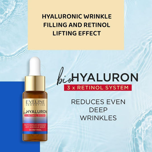 Eveline Cosmetics Biohyaluron 3Xretinol System – Multirepair Anti-Wrinkle Serum | Night Care | Vegan Formula