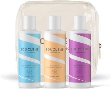 Bouclème Travel Kit Waves - Ultimate Haircare Travel Set To Protect And Nourish Waves - Cleanser, Conditioner & Super Hold Styler - Vegan, Naturally Derived Ingredients, Cruelty Free, 300Ml
