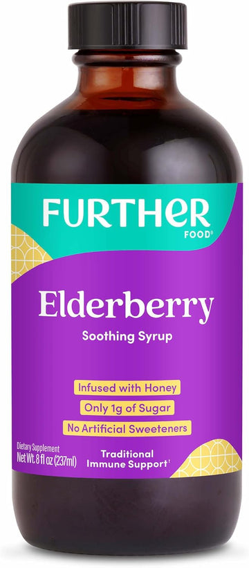 Further Food Elderberry Syrup For Immune Support, Sambucus Elderberry Supplement, Daily Herbal Immune System Support For Kids And Adults, Gluten Free (8 Fl Oz Of Elderberry Soothing Syrup)