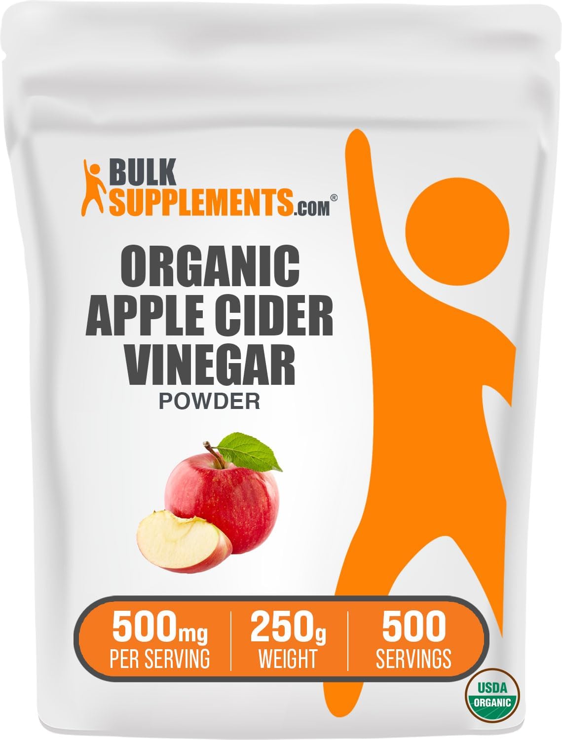 BULKSUPPLEMENTS.COM Organic Apple Cider Vinegar Powder - Apple Cider Vinegar Supplement, ACV for Digestive Support, Apple Cider Vinegar Organic - Vegan-Friendly, 500mg per Serving, 250g