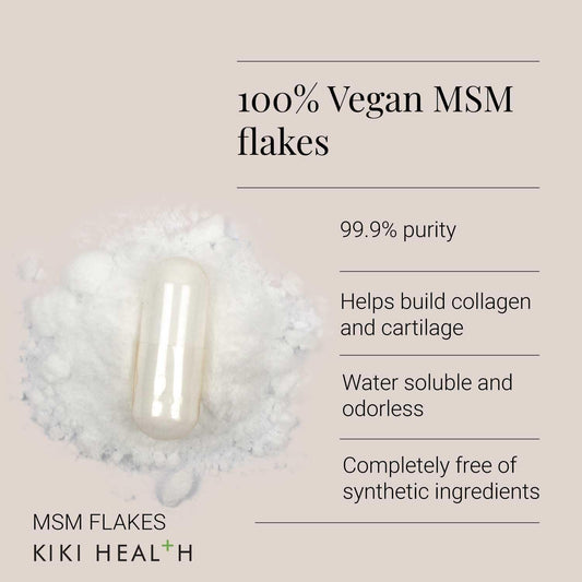 Kiki Health Natural Msm Flakes Minerals Capsules - Pure Natural Sulphur For Joints, Skin, Hair & Nails - Gluten-Free & Allergen-Free Msm Supplements - No Additives Easy Formulation - 100 Count