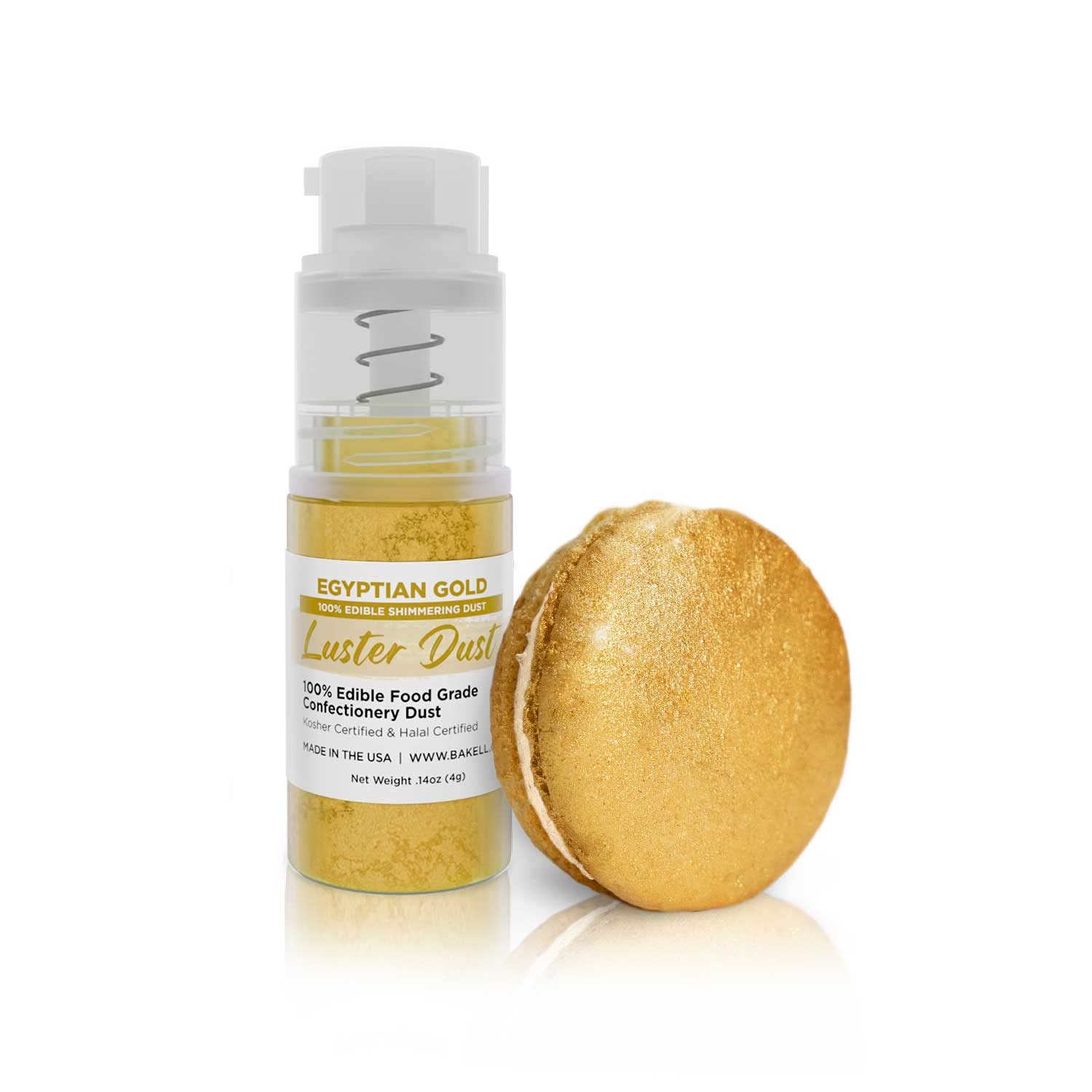 Luster Dust - Egyptian Gold (4G 1X Pump) | Edible Vegan Dust & Paint For Cake Decorating, Ice Cream, Desserts, Cocktails And Beverages By Bakell
