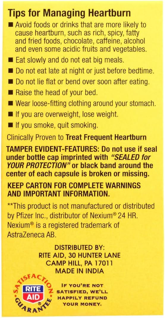 Rite Aid Acid Reducer Esomeprazole Magnesium, 20 mg - 14 Capsules, 3 Pack, 42 Count Total | Heartburn Relief : Health & Household